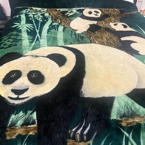 Vintage Korean-style "mink" thick blanket featuring a panda and bamboo design.